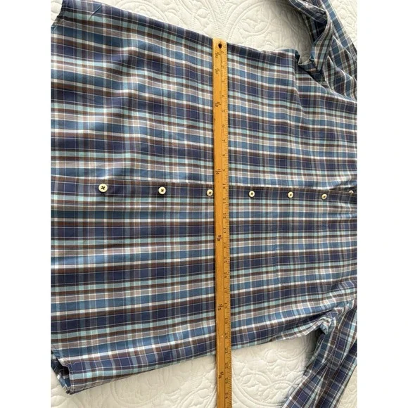 Men's Medium Peter Millar Long Sleeve Blue Plaid Shirt, Crown Crafted Collection - Picture 4 of 5